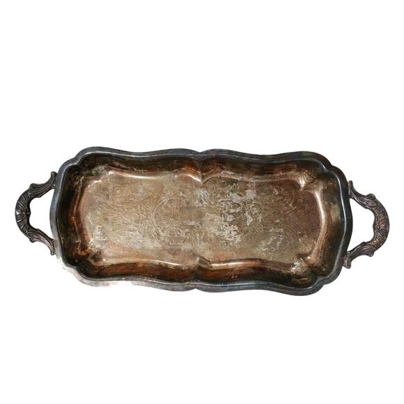 Antique Leonard 11" Serving Tray Footed Handles Silverplate Patina Aged Vintage - Picture 1 of 15